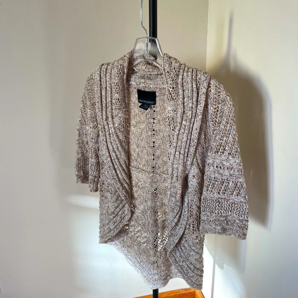 Cynthia Rowley 3/4 Sleeve Chunky Knit Cardigan Beige XS - Picture 5 of 9